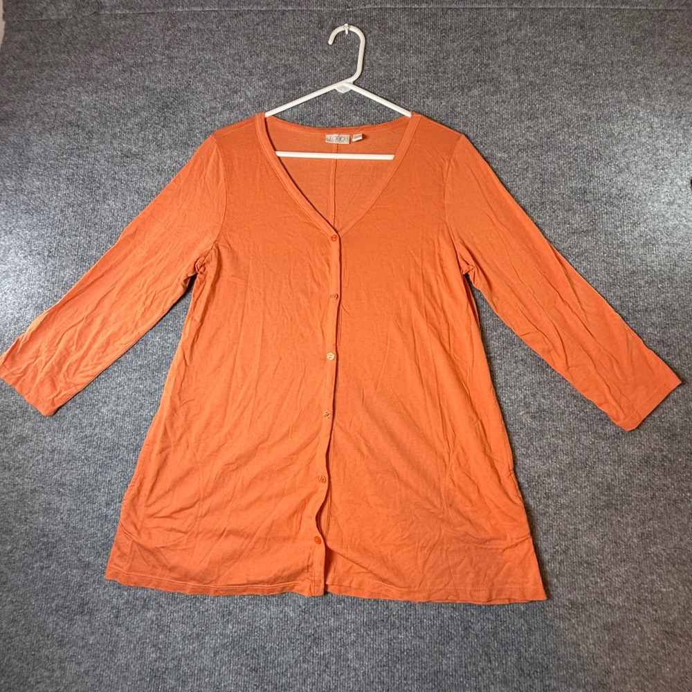 LOGO Lori Goldstein Womens Orange Cotton Modal V-Neck 3/4 Sleeve Cardigan M